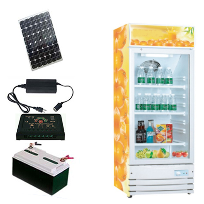 Réfrigérateur solaire de vitrine solaire hors réseau 12 / 24V DC avec porte en verre