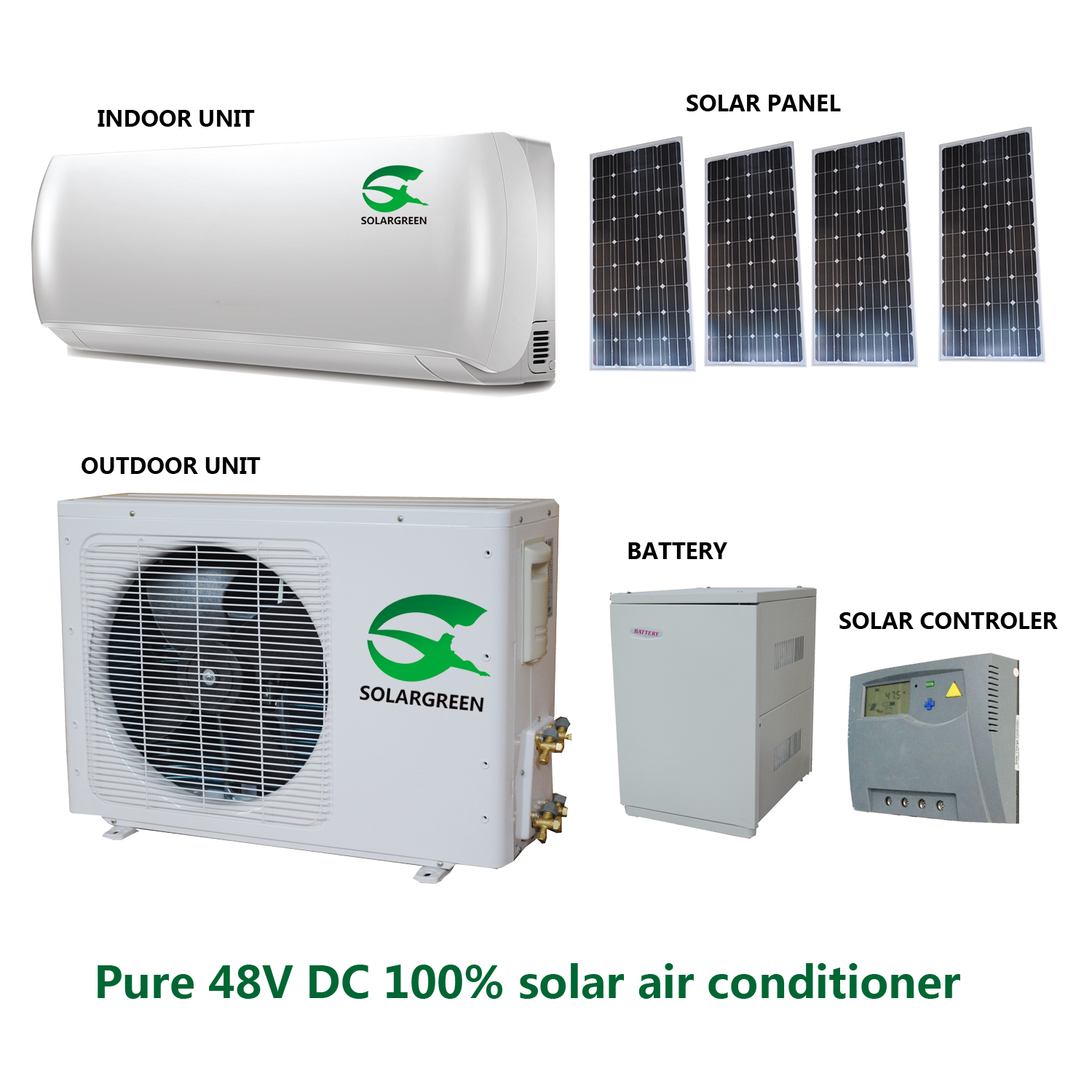 48V DC 9000btu-24000btu 100% de réduction sur le climatiseur solaire à grille avec compresseur et moteurs Panasonic